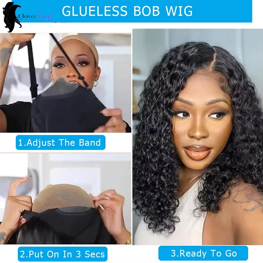 4x4 Water Wave Bob Glueless Wigs Human Hair For Women Deep Curly Human Hair Wig Ready To Go Human Hair Wigs Pre Cut Glueless Wig - Image 4